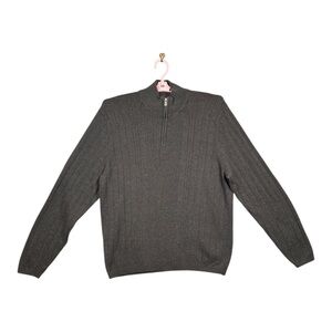 Perry Ellis Mens 1/4 Zip‎ Sweater Size XL Gray Cotton Stretch Pullover Mock Neck